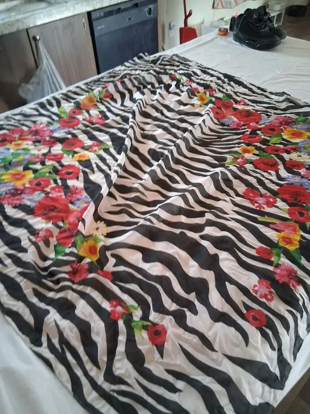 Vintage Zebra Print Floral Silk Scarf